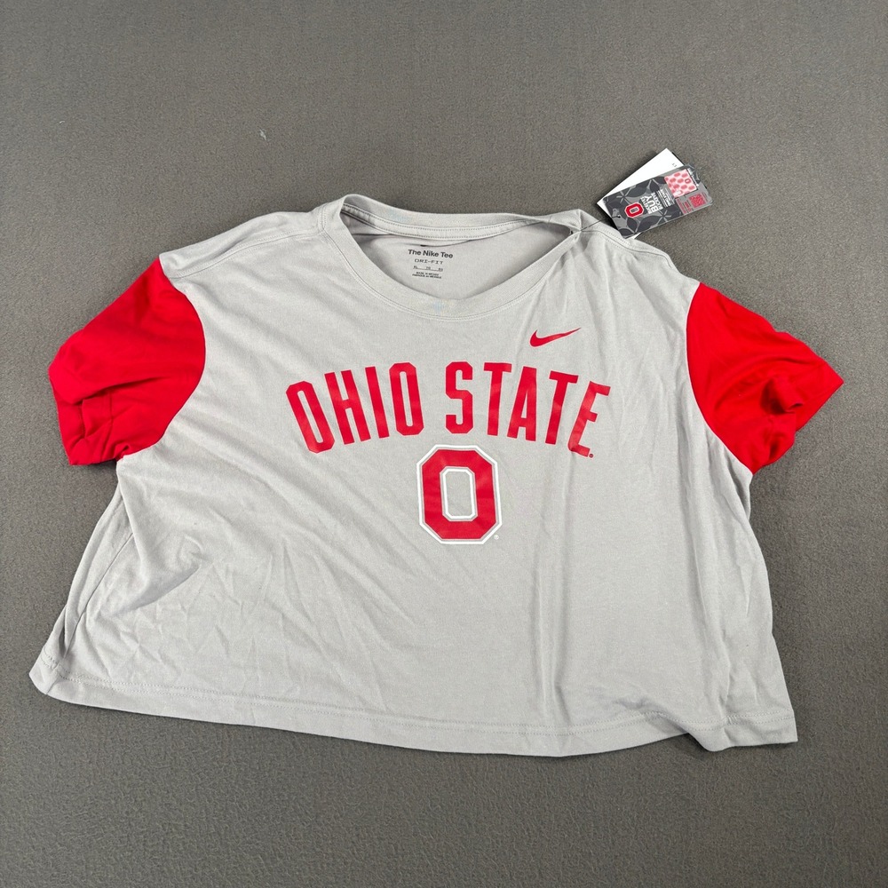 Nike Ohio State Buckeyes Dri-FIT Crop Top Women XL Grey Red 01D4-0A6X-OH-KMG